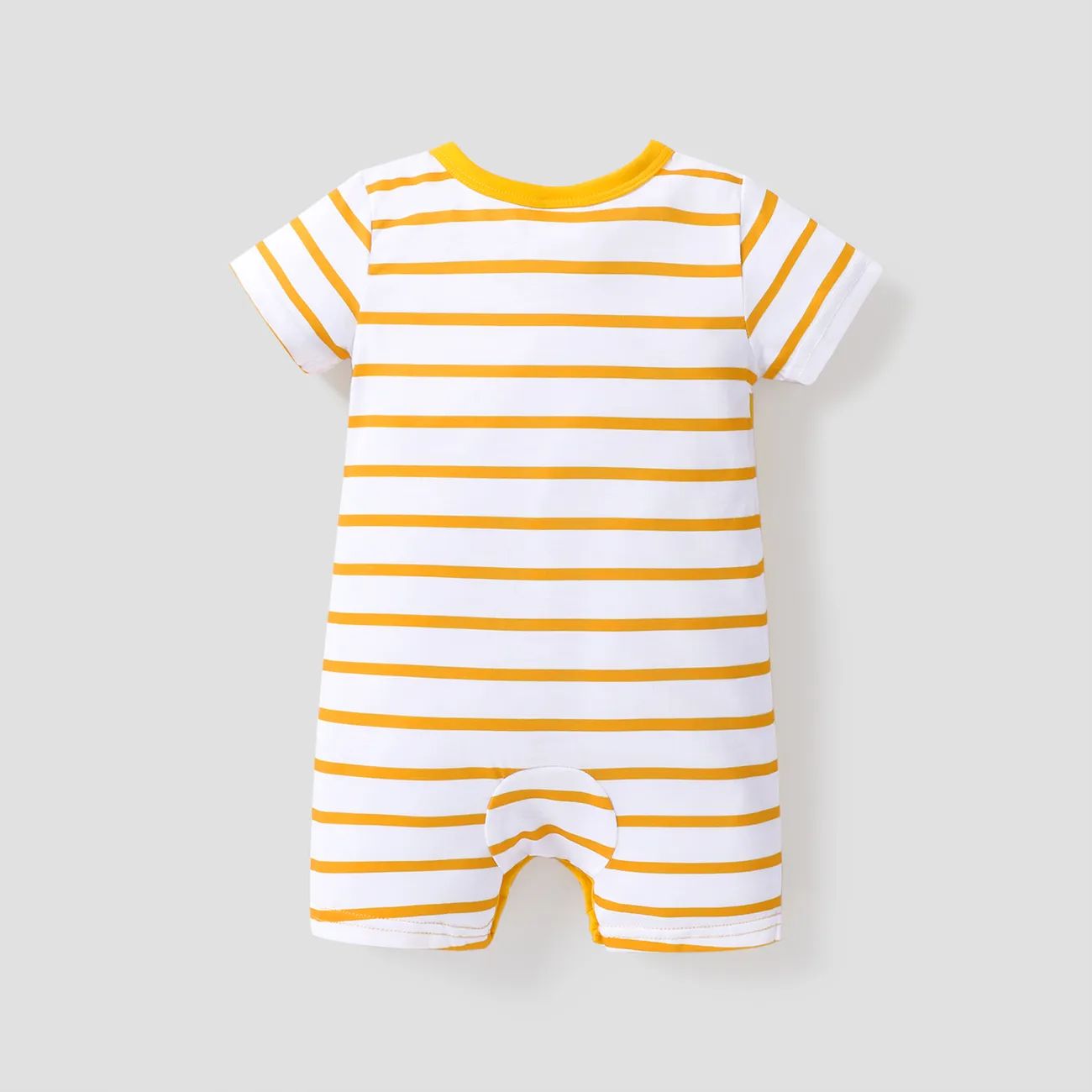 Baby Boy Animal Print Striped Short-sleeve Spliced Romper Color block big image 1