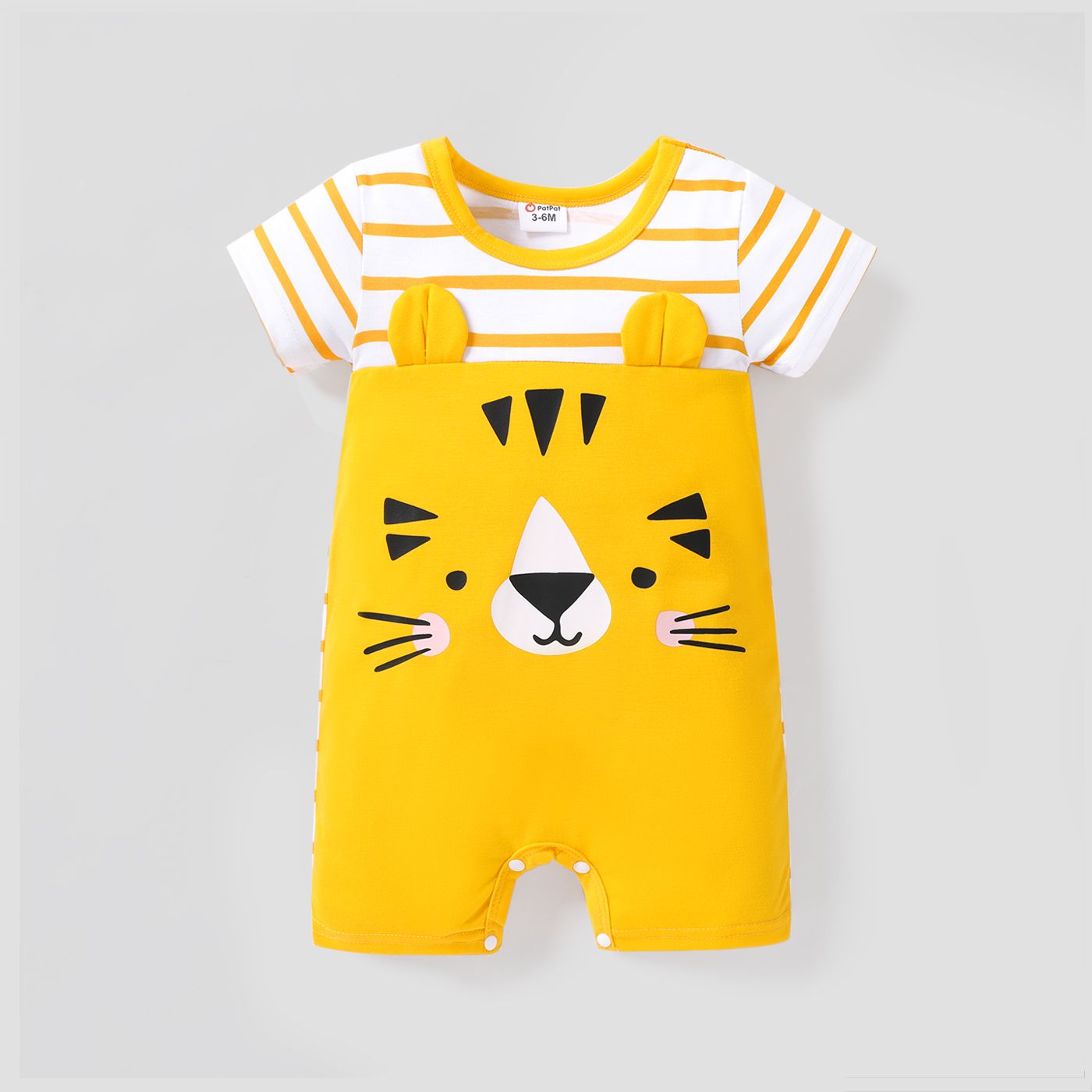 Baby Boy Animal Print Striped Short-sleeve Spliced Romper