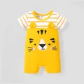 Baby Boy Animal Print Striped Short-sleeve Spliced Romper  image 1