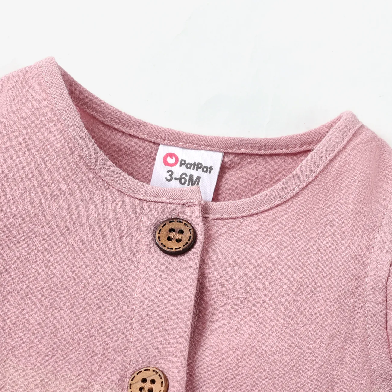 100% Cotton Baby Girl Solid Flutter-sleeve Button Up Romper DirtyPink big image 1