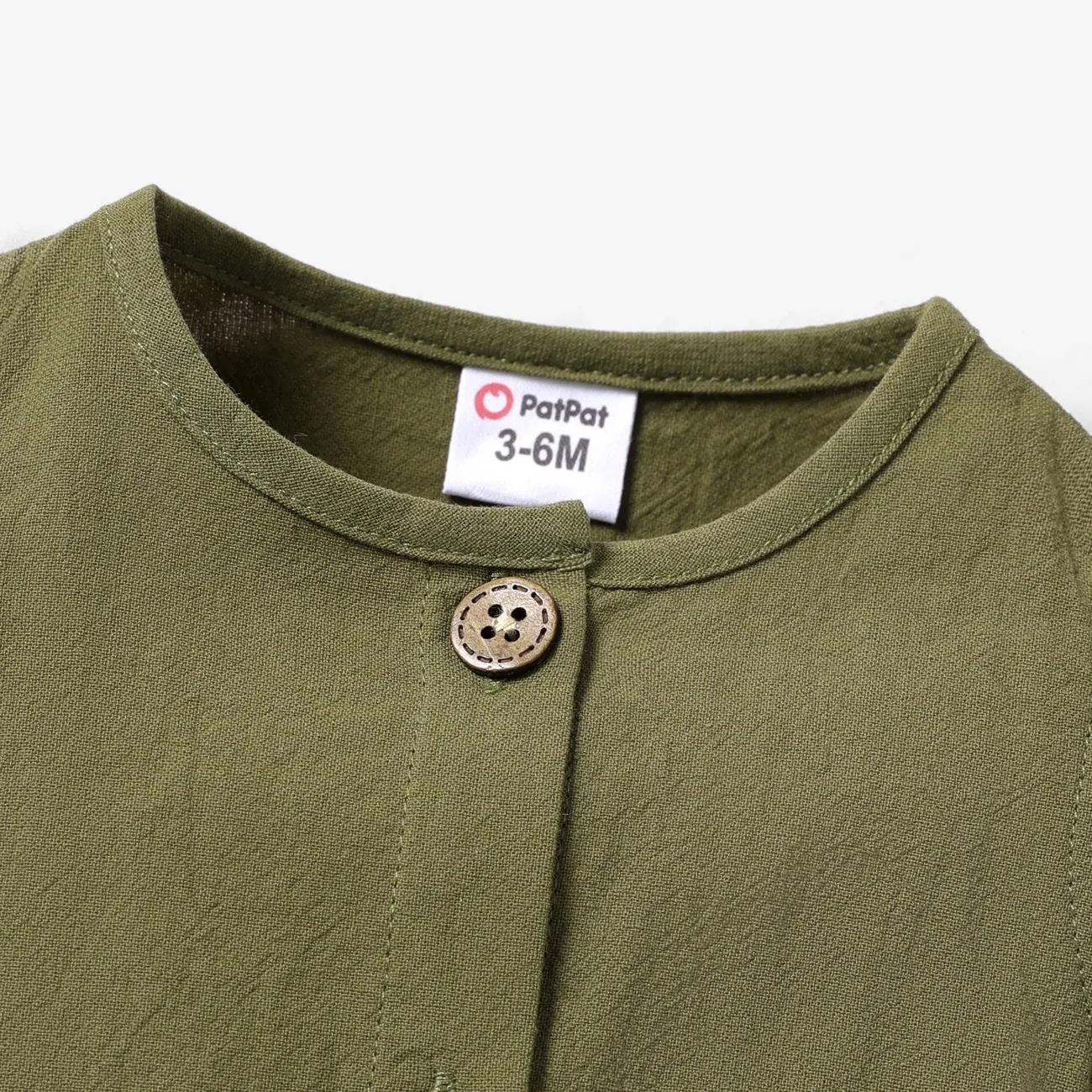 100% Cotton Baby Girl Solid Flutter-sleeve Button Up Romper Army green big image 1