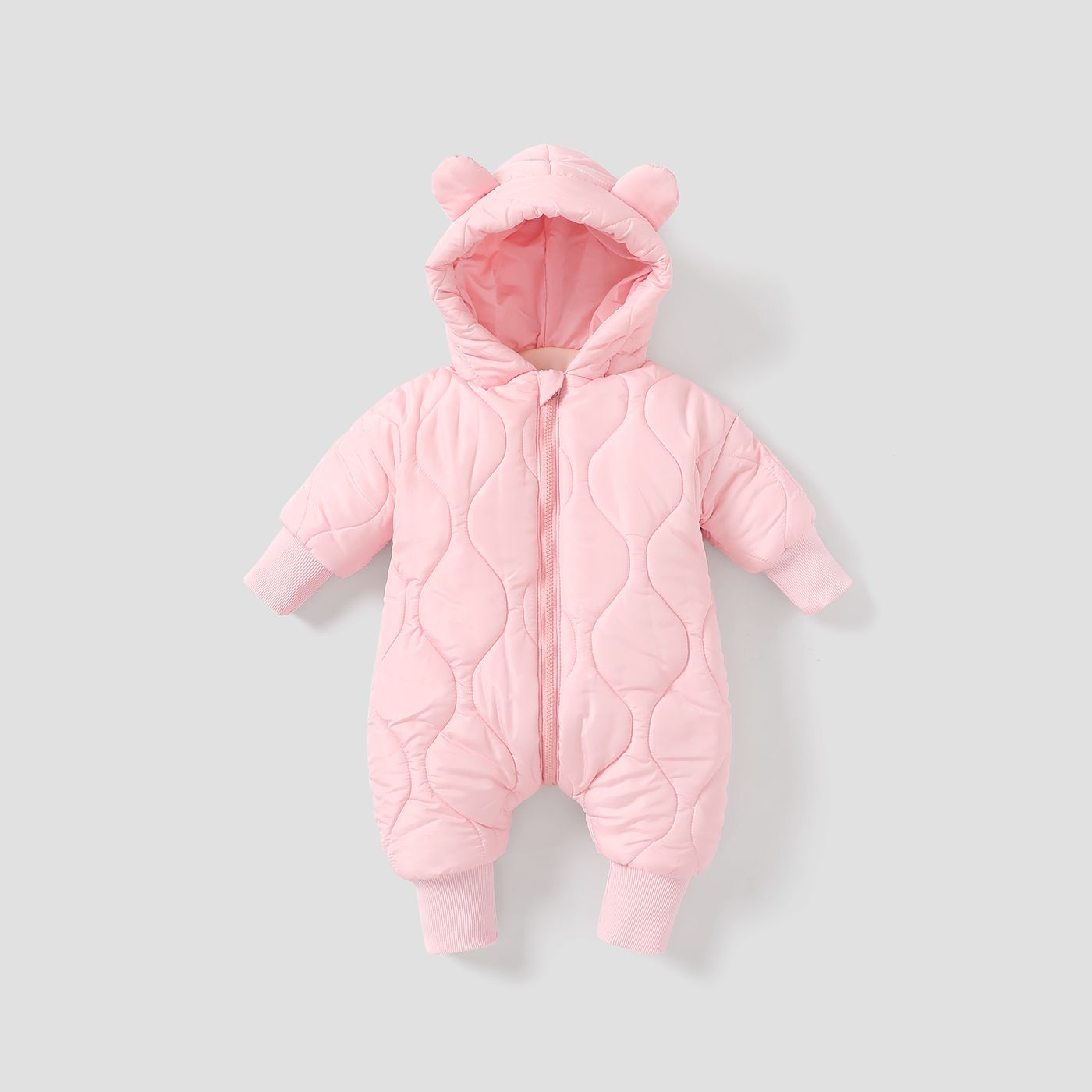 

Baby Boy/Girl 3D Ear Design Textured Cotton-Padded Hooded Jumpsuit