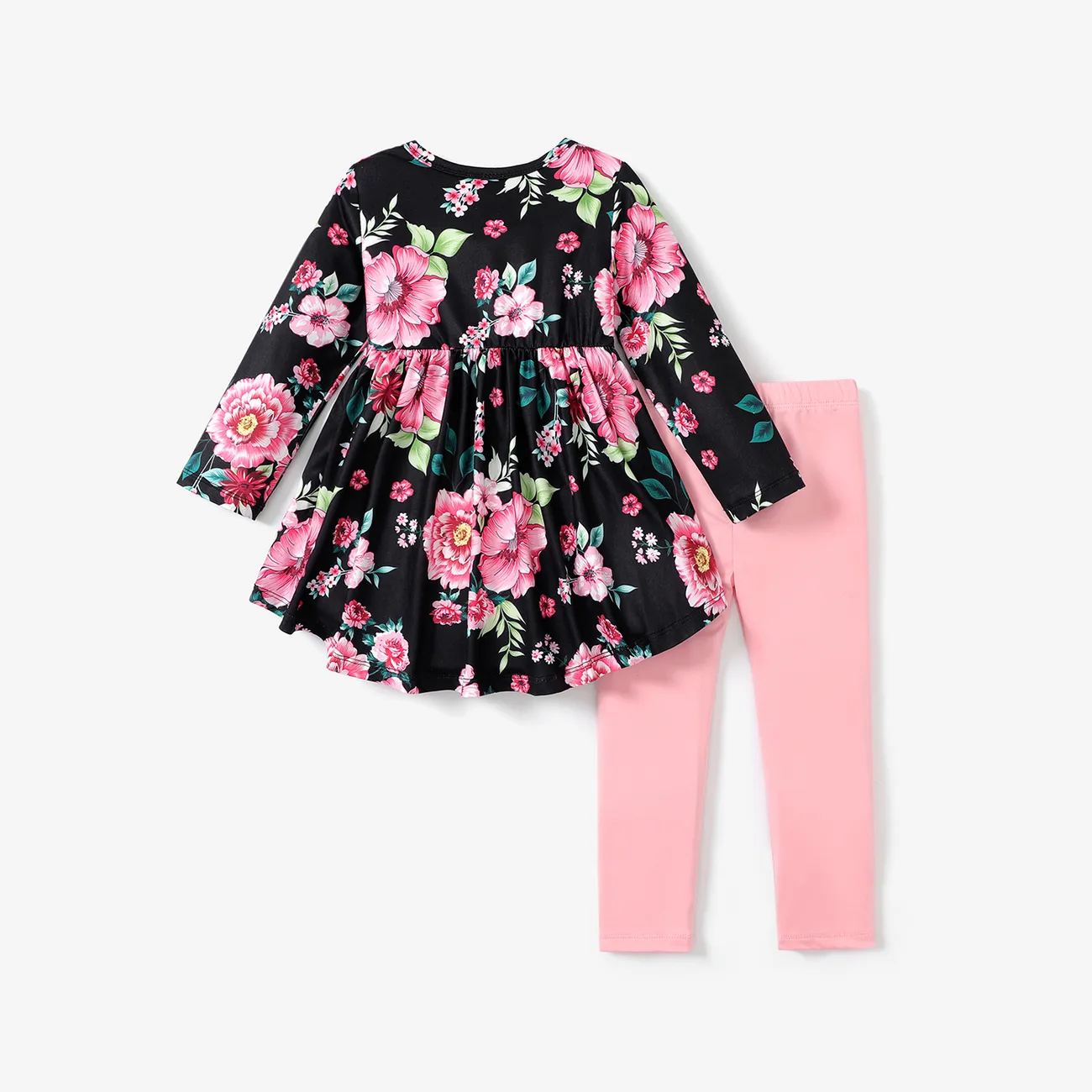 2 Stück Kleinkinder Mädchen Hypertaktil Kindlich Große Blume T-Shirt-Sets rosa big image 1