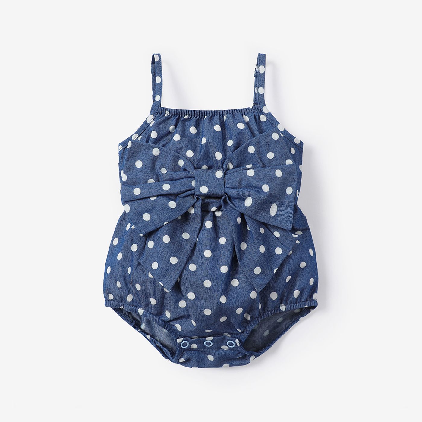Baby Girl 100% Cotton Solid Or Polka Dots Print Bow Front Cami Romper