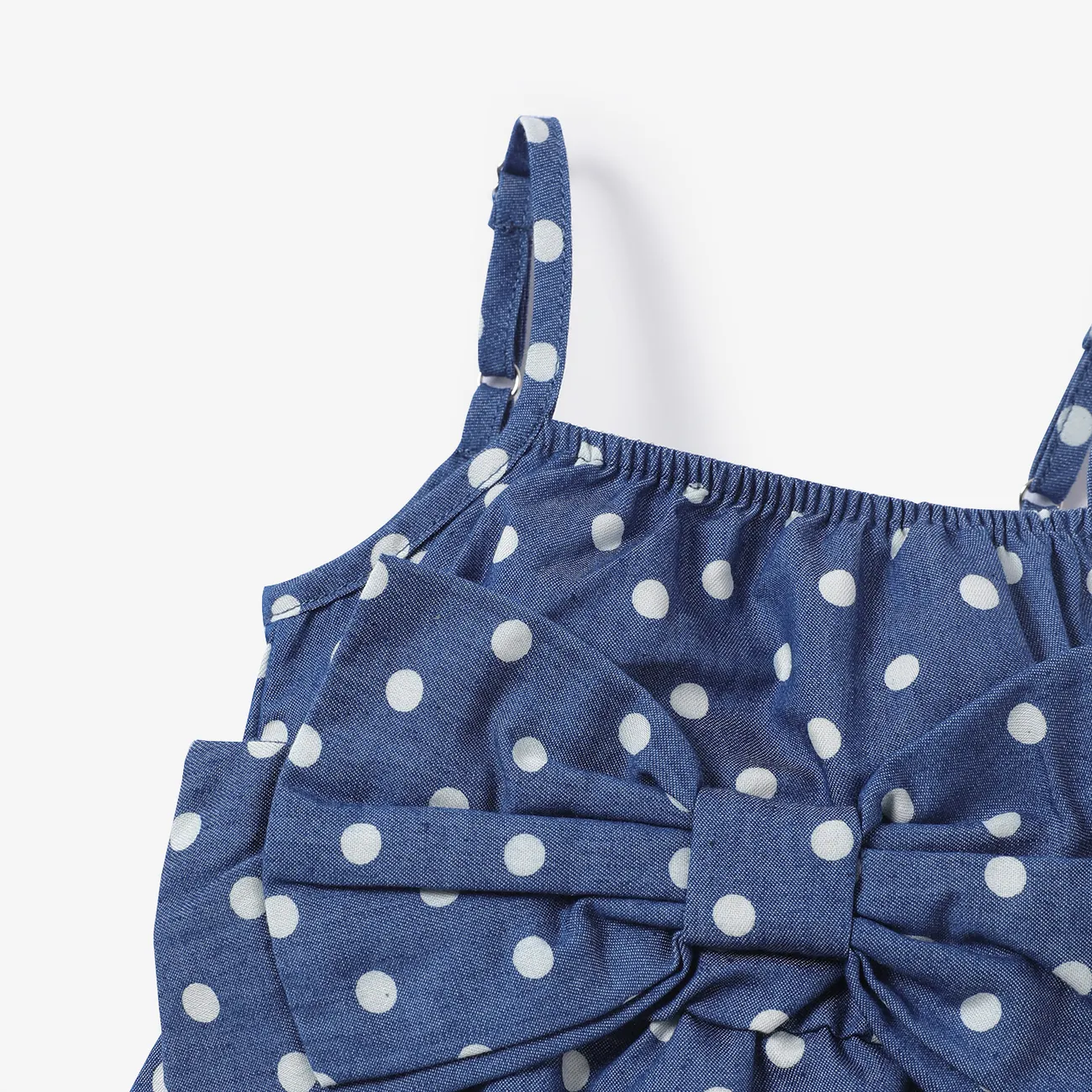 Baby Girl 100% Cotton Solid or Polka Dots Print Bow Front Cami Romper Deep Blue big image 1