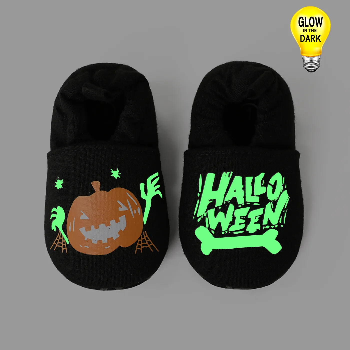 Halloween Baby Glow In The Dark Pumpkin Print Prewalker Shoes Black