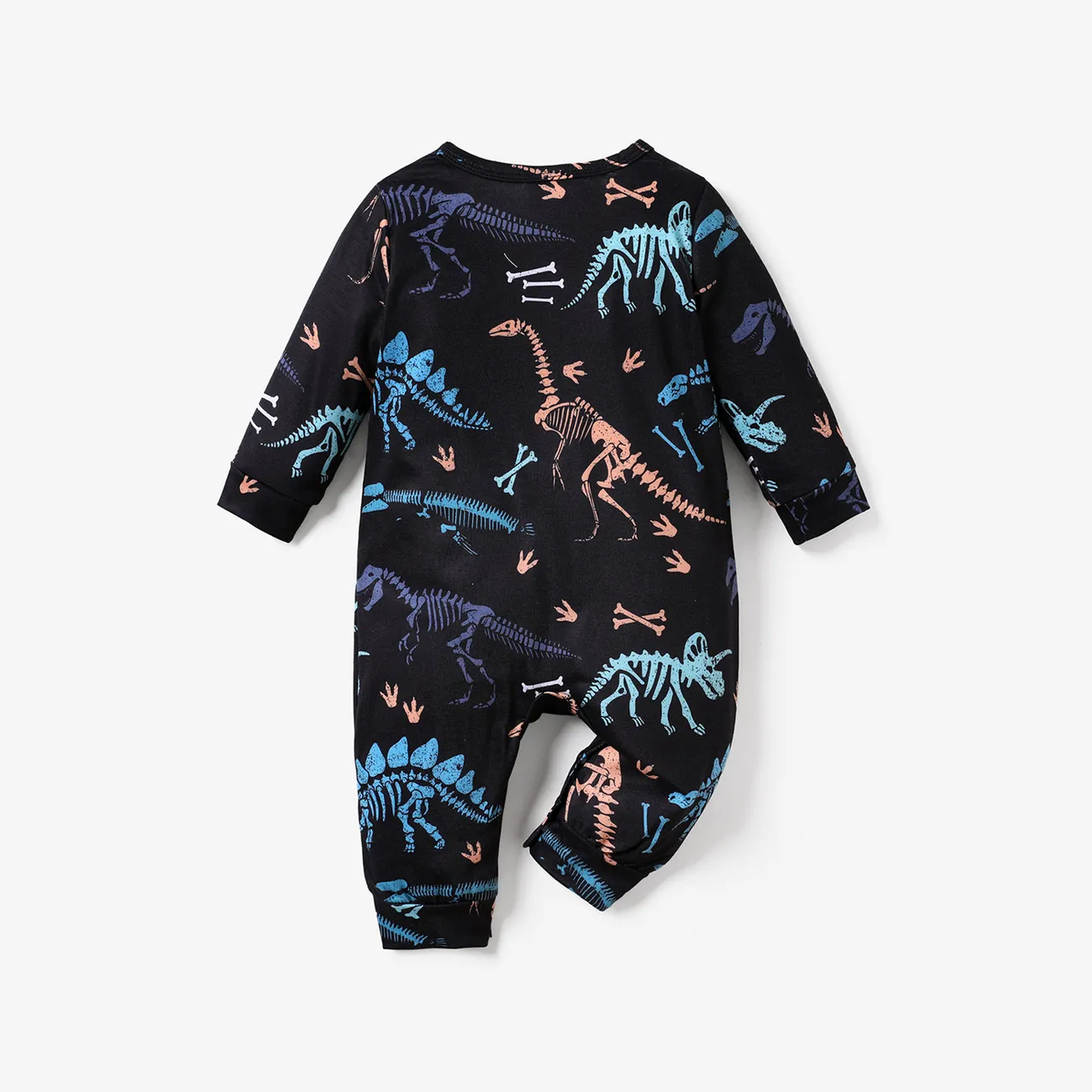 Baby Boy All Over Dinosaur Print Long-sleeve Jumpsuit Black big image 1