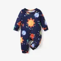 Baby Boy All Over Solar System Planets and Letter Print Dark Blue Long-sleeve Jumpsuit  image 1