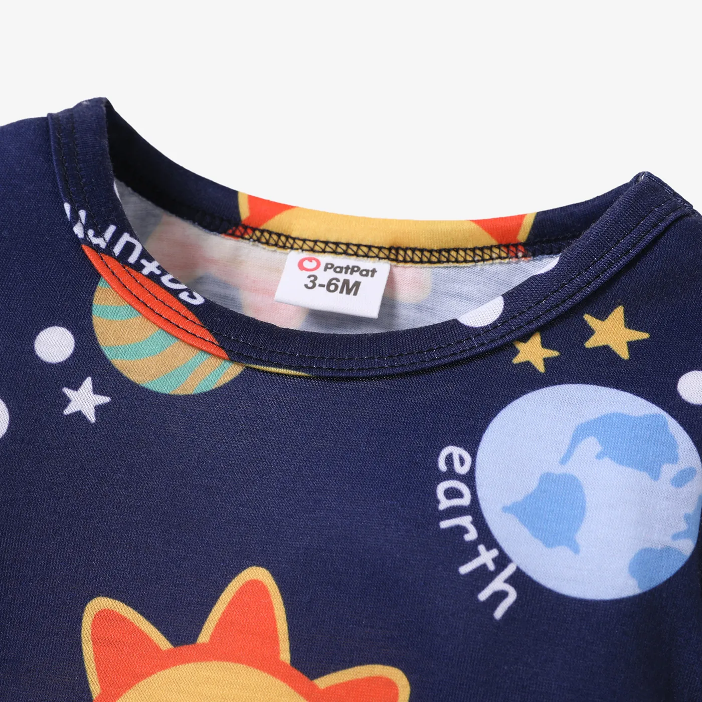 Baby Boy All Over Solar System Planets and Letter Print Dark Blue Long-sleeve Jumpsuit  image 3