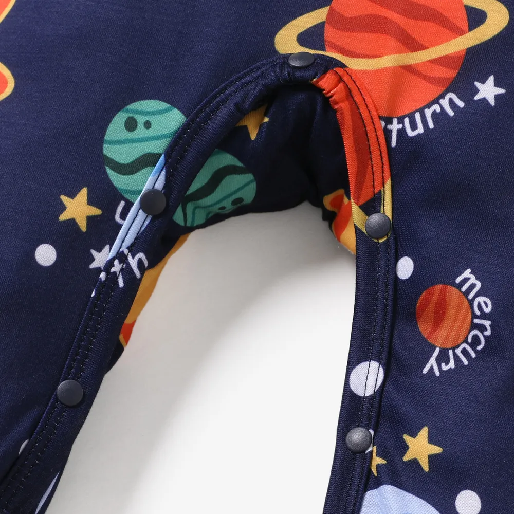 Baby Boy All Over Solar System Planets and Letter Print Dark Blue Long-sleeve Jumpsuit  big image 5