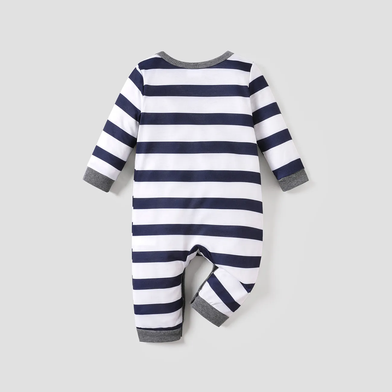 Baby Jungen Stoffnähte Lässig Langärmelig Baby-Overalls dunkelblau / weiß big image 1