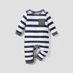 Baby Boy All Over Striped/Star Print Long-sleeve Jumpsuit Dark Blue/white