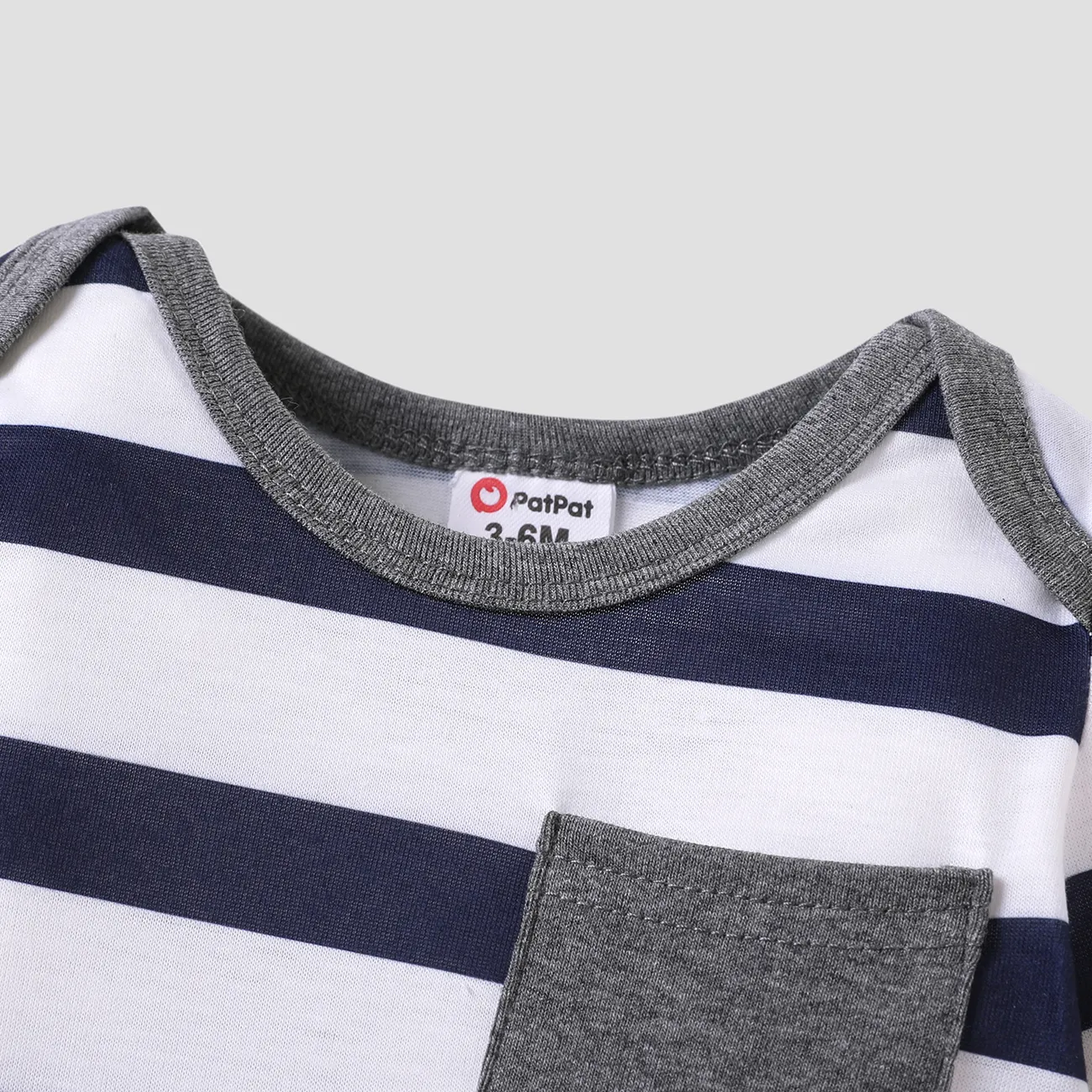 Baby Boy All Over Striped/Star Print Long-sleeve Jumpsuit Dark Blue/white big image 1