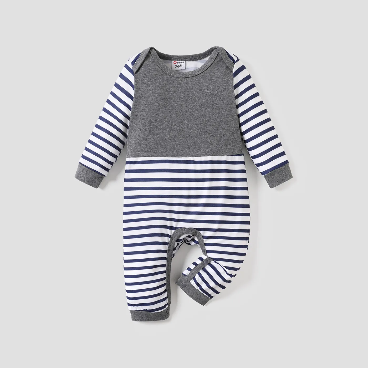 Baby Boy All Over Striped/Star Print Long-sleeve Jumpsuit Grey
