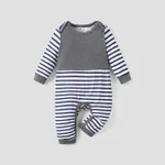 Baby Boy All Over Striped/Star Print Long-sleeve Jumpsuit Grey