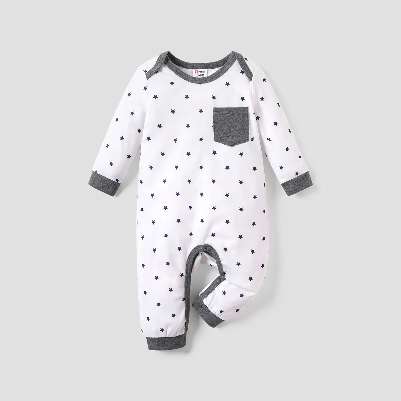 Baby Boy All Over Striped/Star Print Long-sleeve Jumpsuit  big image 1