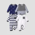 Baby Boy All Over Striped/Star Print Long-sleeve Jumpsuit Dark Blue