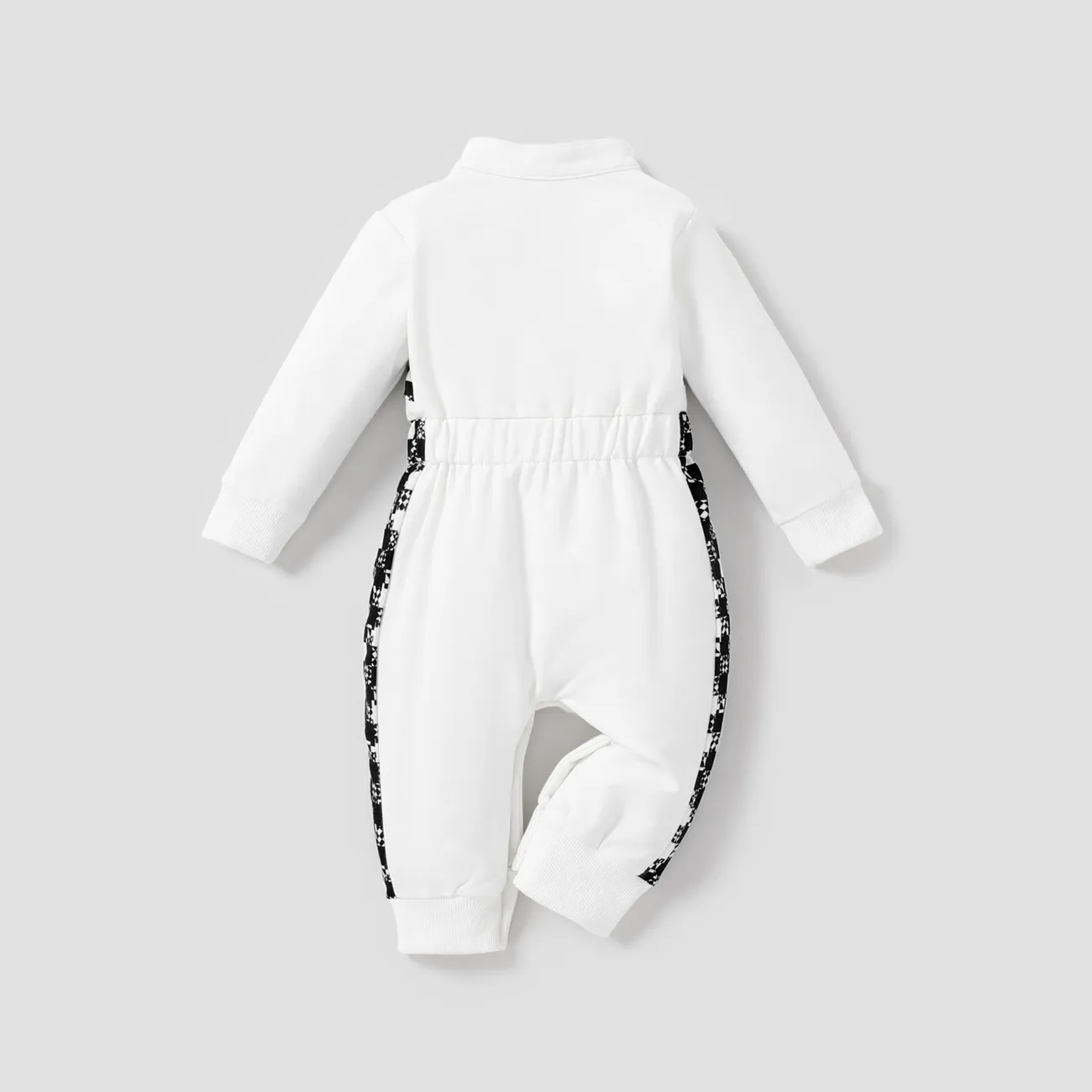  Baby Boy/Girl Bold Color-blocking Sporty Grid/Houndstooth Jumpsuit White big image 1