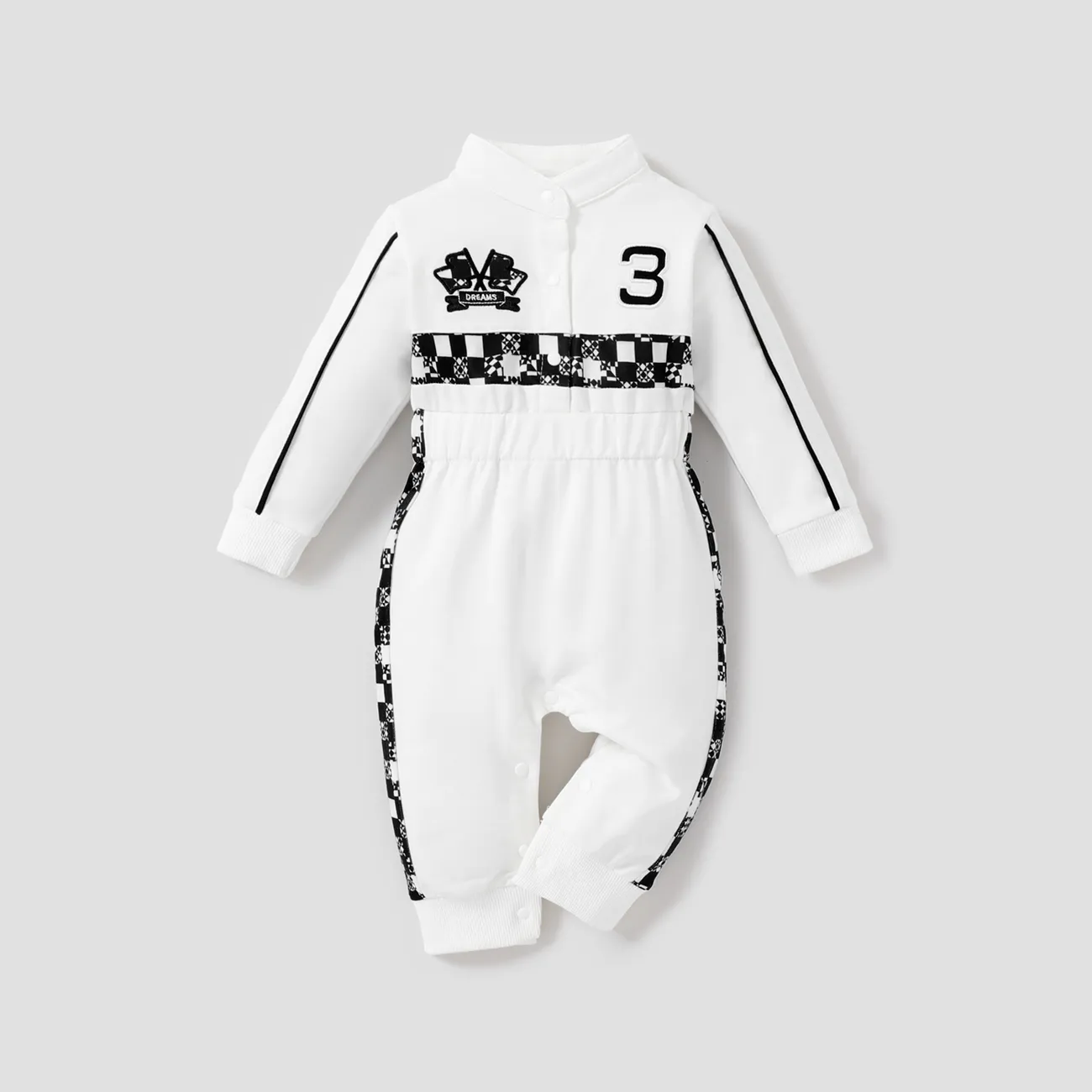 Baby Boy/Girl Bold Color-blocking Sporty Grid/Houndstooth Jumpsuit   big image 1