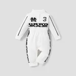 Baby Boy/Girl Bold Color-blocking Sporty Grid/Houndstooth Jumpsuit  White