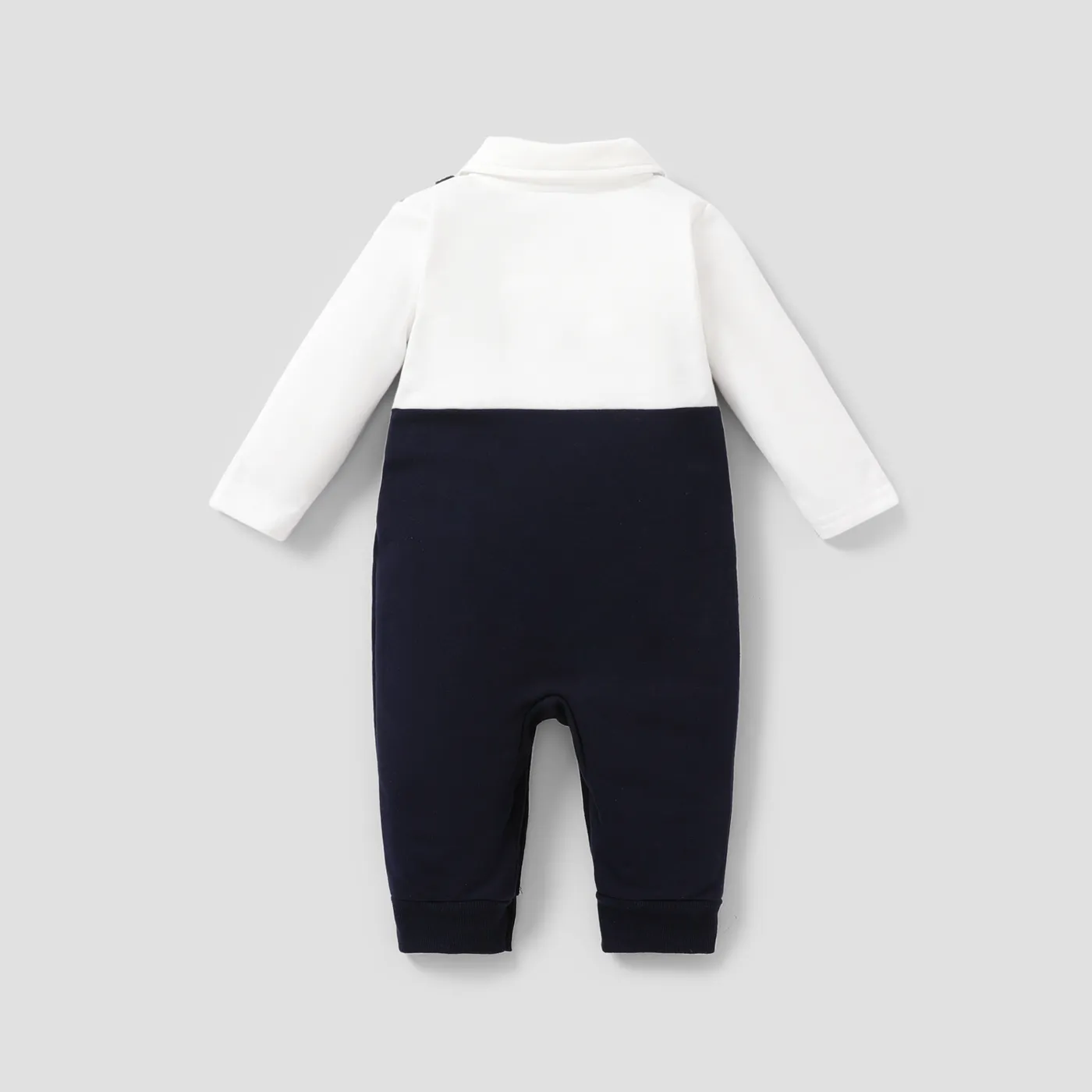 Baby Boy Classic Grid Long Sleeve Jumpsuit Dark Blue image 2