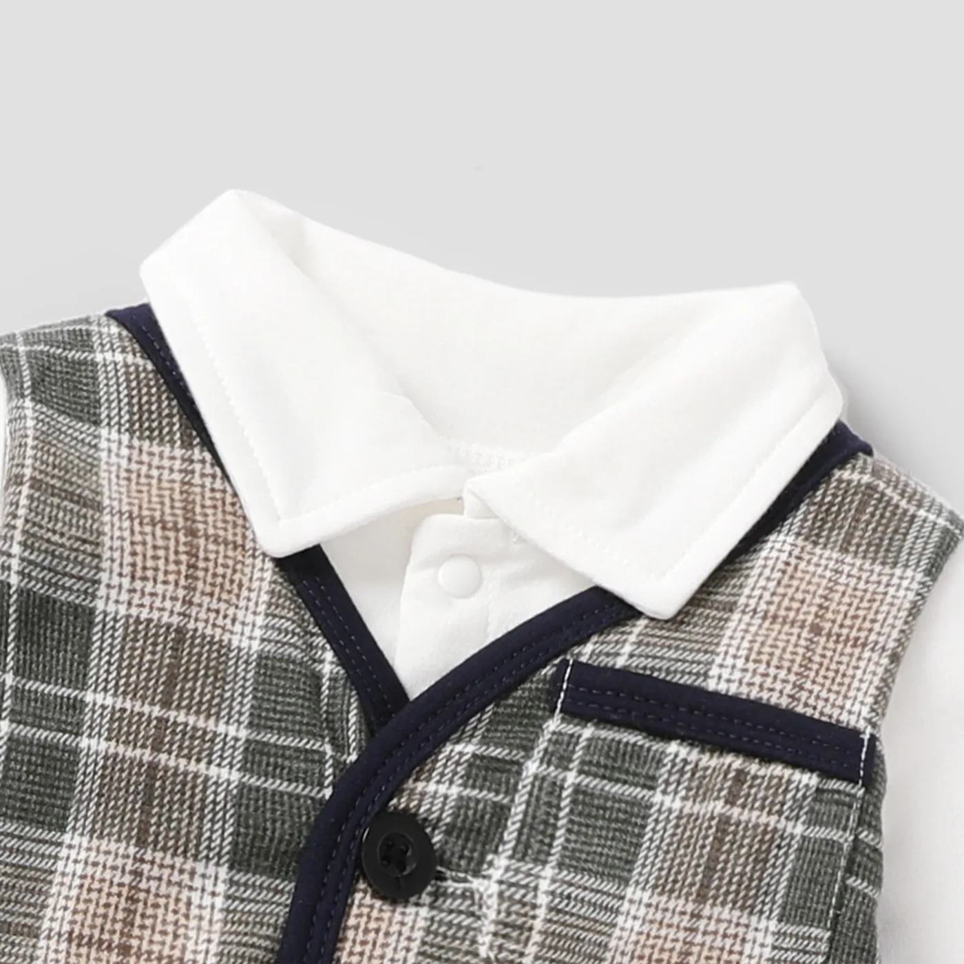 Baby Boy Classic Grid Long Sleeve Jumpsuit Dark Blue image 3