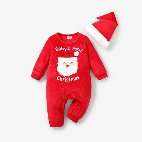 2pcs Baby Girl/Boy Christmas Childlike Style Jumpsuit Set with Hat 