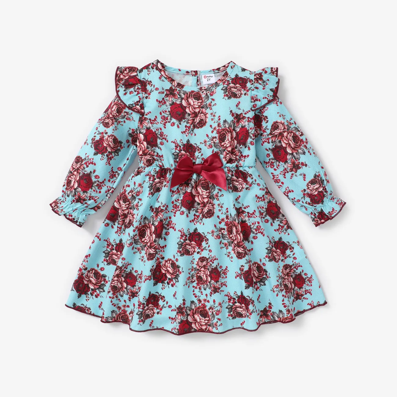 Toddler Girl Sweet Big Flower Pattern Flutter Sleeve Dress big image 1