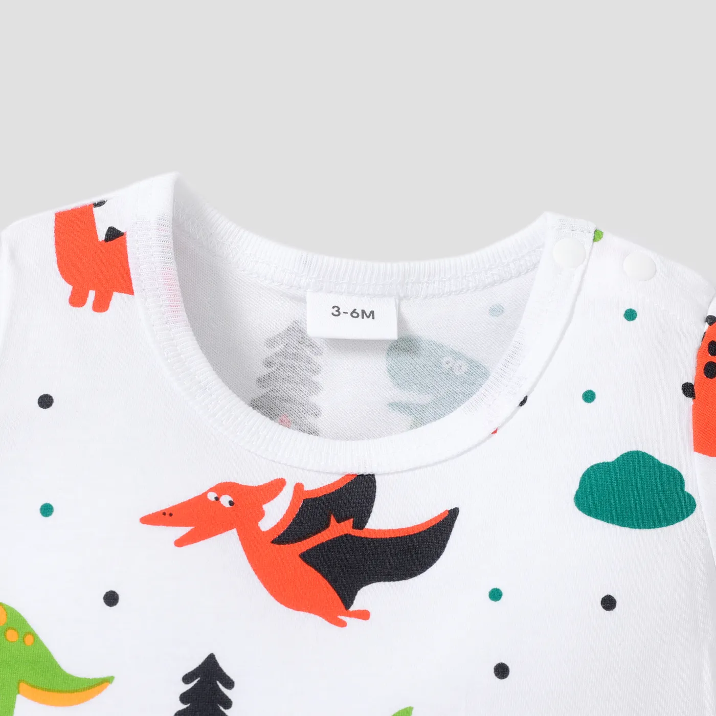 100% Cotton Baby Boy Allover Cartoon Dinosaur Print Short-sleeve Romper White image 3