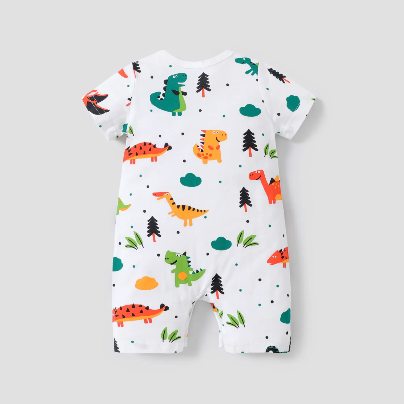 100% Cotton Baby Boy Allover Cartoon Dinosaur Print Short-sleeve Romper White image 2
