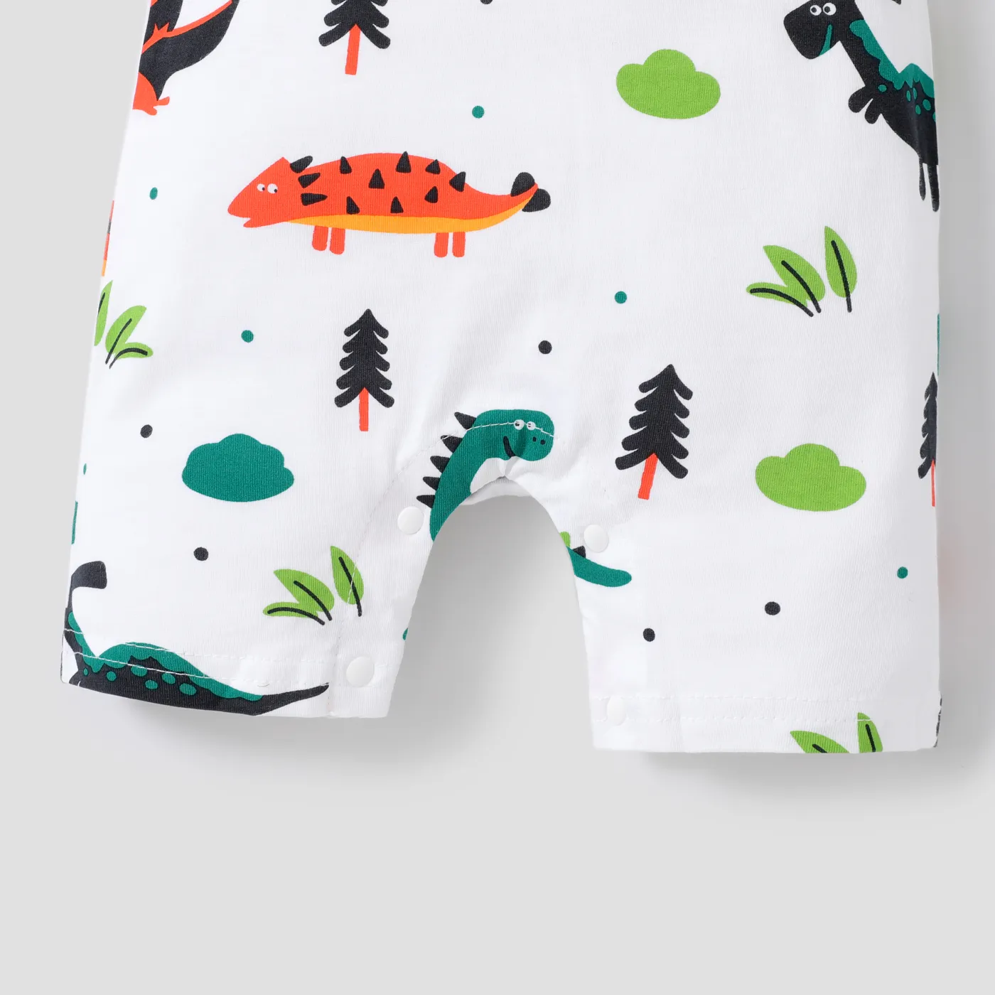 100% Cotton Baby Boy Allover Cartoon Dinosaur Print Short-sleeve Romper White image 4
