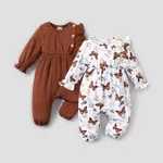 BABY GIRL Sweet Butterfly/Solid color/Floral print Jumpsuit, Soft Ruffle Edge, 1 Piece, Medium Thickness, Polyester Spandex Brown image 2