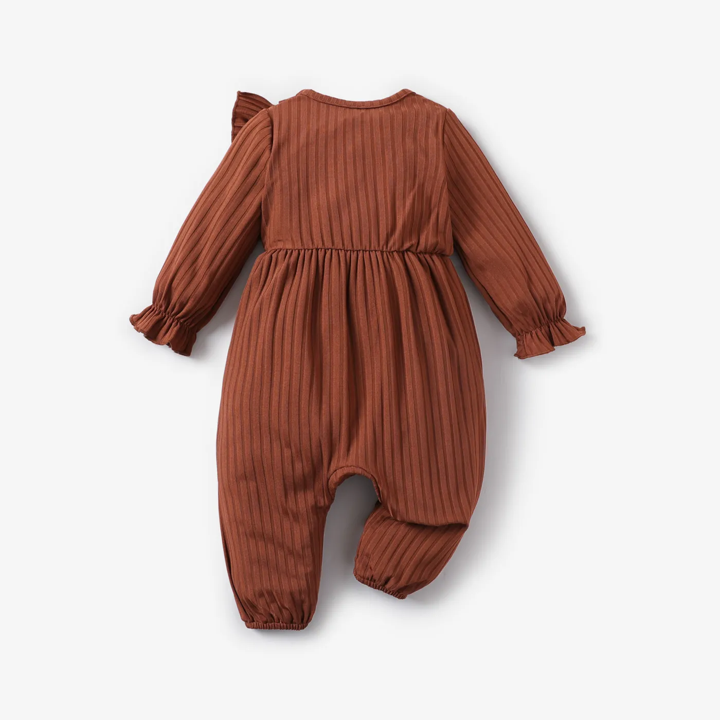 BABY GIRL Sweet Butterfly/Solid color/Floral print Jumpsuit, Soft Ruffle Edge, 1 Piece, Medium Thickness, Polyester Spandex Brown image 3