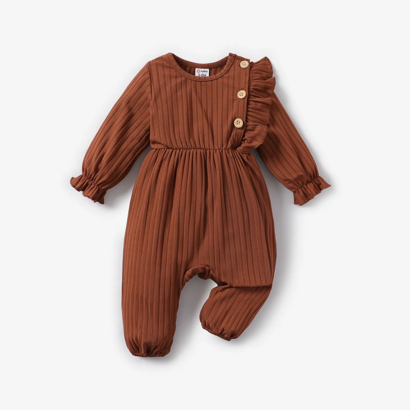 BABY GIRL Sweet Butterfly/Solid color/Floral print Jumpsuit, Soft Ruffle Edge, 1 Piece, Medium Thickness, Polyester Spandex Brown big image 1
