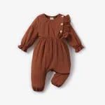 BABY GIRL Sweet Butterfly/Solid color/Floral print Jumpsuit, Soft Ruffle Edge, 1 Piece, Medium Thickness, Polyester Spandex Brown