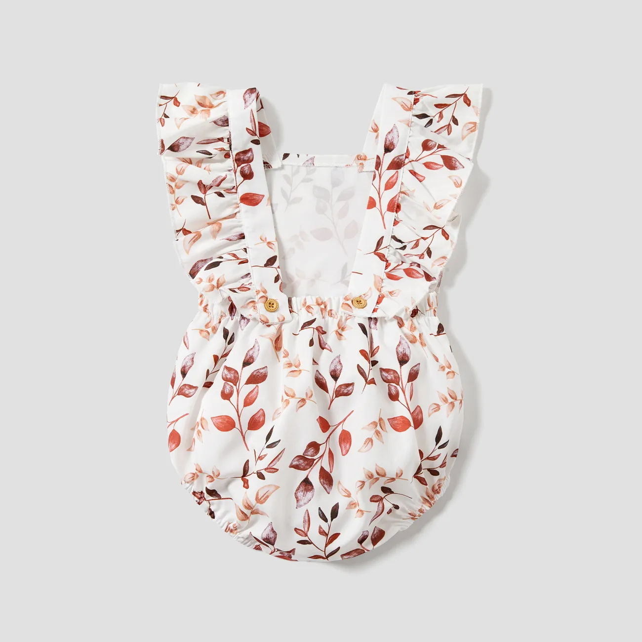 Baby Girl Floral/Plaid Print Sleeveless Ruffle Romper Brown&White big image 1