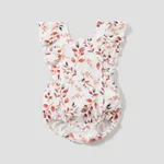 Baby Girl Floral/Plaid Print Sleeveless Ruffle Romper Brown&White