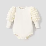 Baby Girl Solid Ribbed Spliced Gigot Sleeve Romper BlanchedAlmond