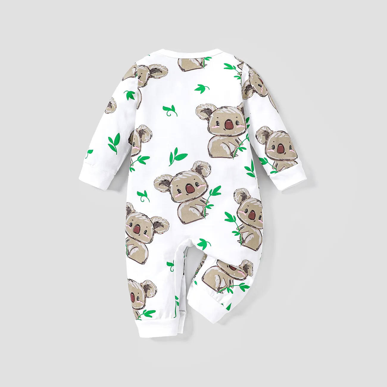 100% Cotton Koala Print Long-sleeve Baby Jumpsuit White big image 1