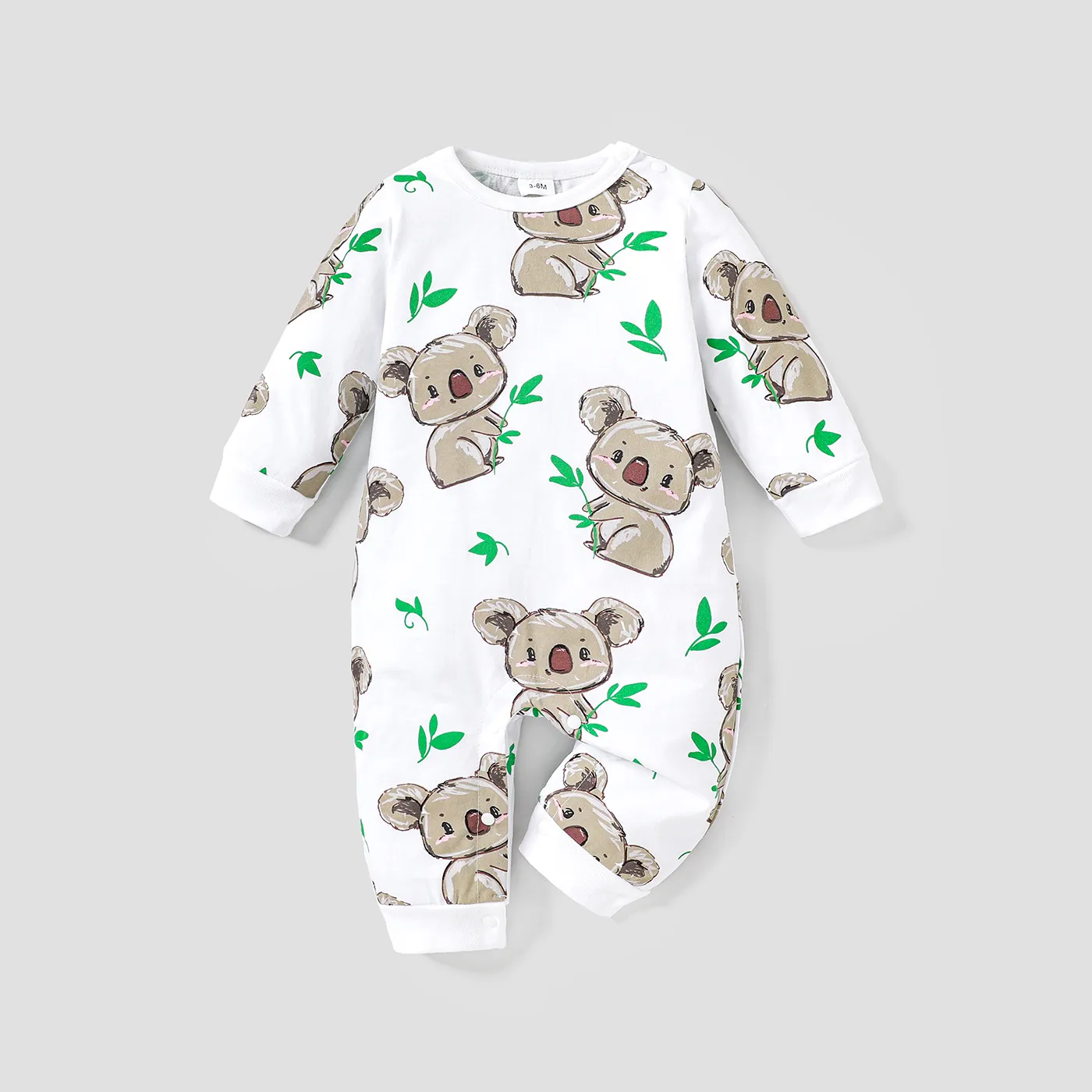 100% Cotton Koala Print Long-sleeve Baby Jumpsuit