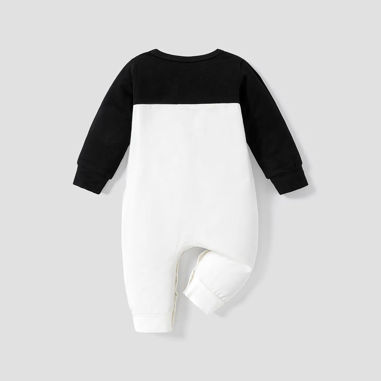 Baby Boy/Girl 95% Cotton Long-sleeve Striped Colorblock Jumpsuit Black big image 1