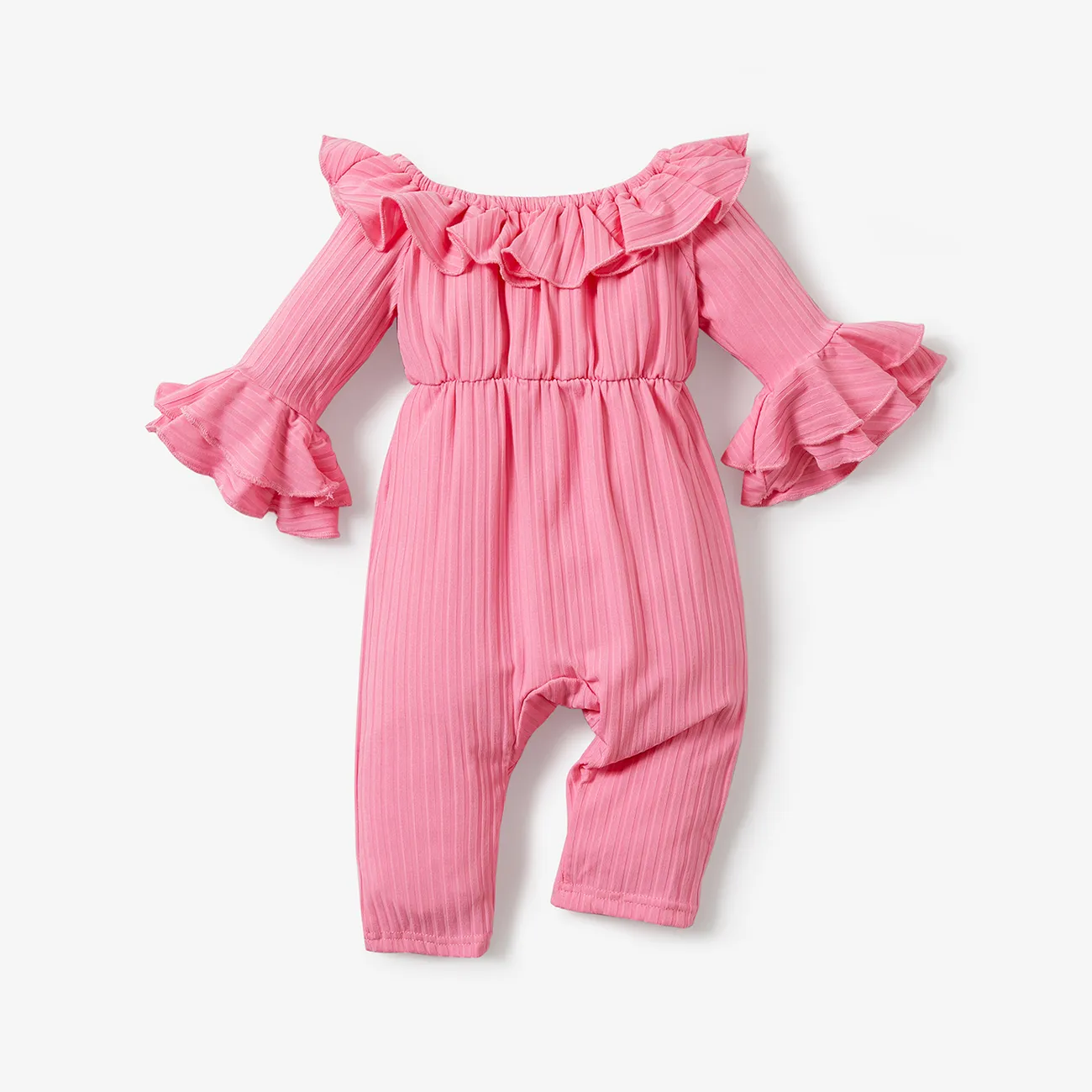 Baby Mädchen Schulterfrei Süß Langärmelig Baby-Overalls rosa big image 1