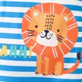 Baby Boy Cartoon Lion Print Blue Striped Short-sleeve Romper  image 4