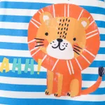 Baby Boy Cartoon Lion Print Blue Striped Short-sleeve Romper Blue image 4