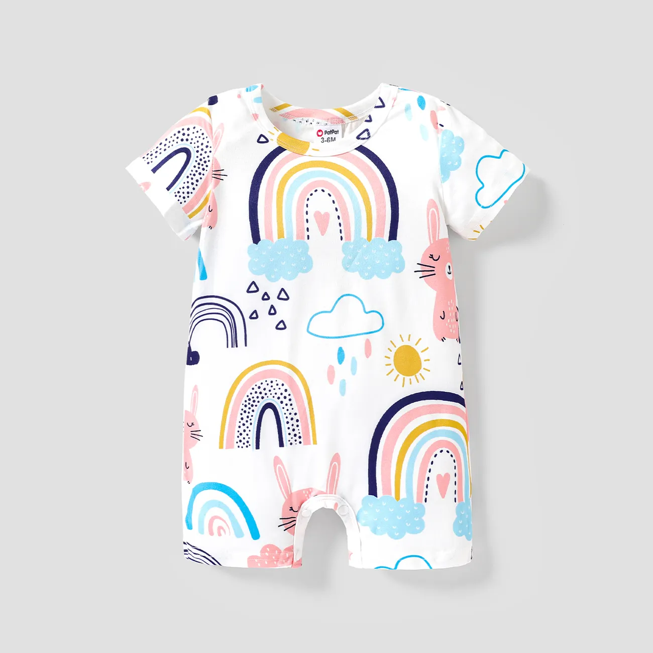 Baby Girl Rabbit Print Short-sleeve Romper Color block big image 1