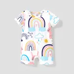 Baby Girl Rabbit Print Short-sleeve Romper Color block
