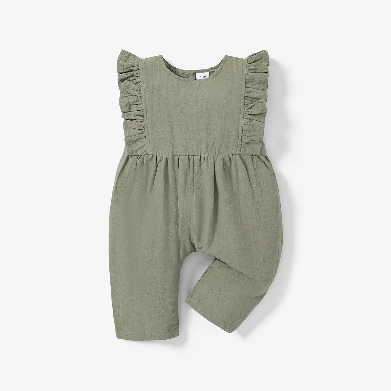 Solid Ruffle Decor Sleeveless Baby Loose fit Jumpsuit Army green big image 1