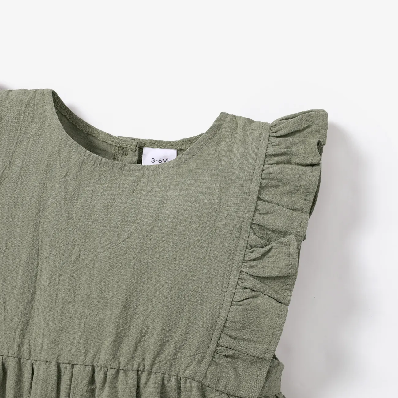 Solid Ruffle Decor Sleeveless Baby Loose fit Jumpsuit Army green big image 1