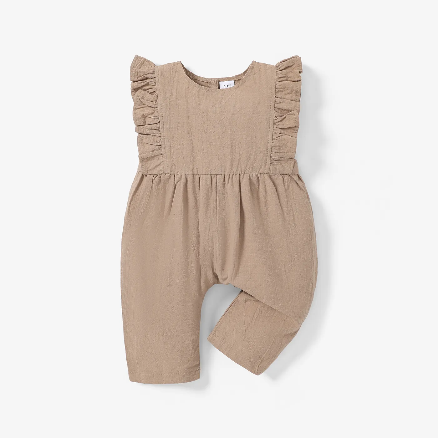Solid Ruffle Decor Sleeveless Baby Loose fit Jumpsuit Khaki