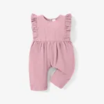 Solid Ruffle Decor Sleeveless Baby Loose fit Jumpsuit Light Pink
